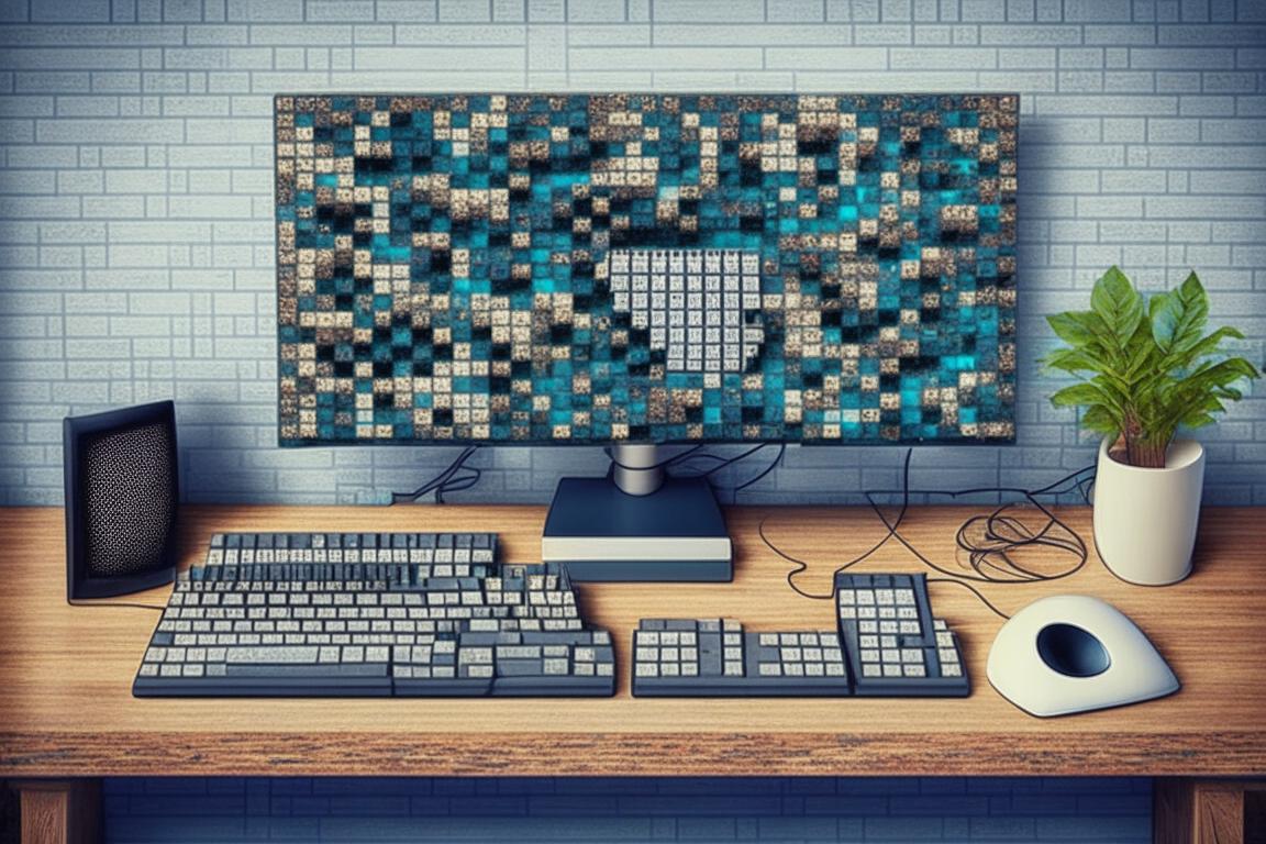 рабочий стол в стиле техно с компьютером клавиатурой монитором принтером и мышкой Kandinsky 2.1 4