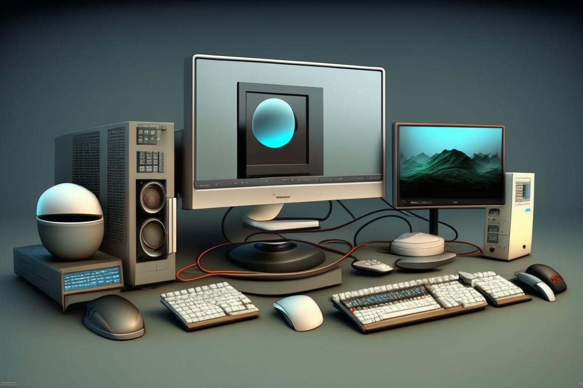 рабочий стол с компьютером клавиатурой монитором принтером и мышкой Kandinsky 2.1 1